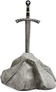 Sword in Stone Garden Statue (17x10x11 Inches), Arthurian Legend Yard Ornament Decor