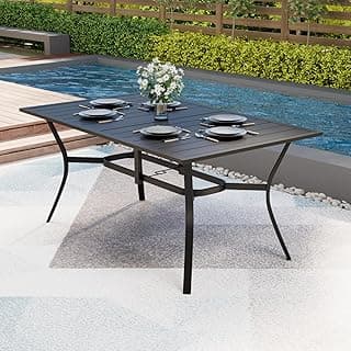 MELLCOM 63''x38'' Outdoor Dining Table for 6, E-Coating Metal Patio Dining Table with 1.57'' Umbrella Hole, All-Weather Black Rectangular Table for Porch, Garden, Backyard, Poolside, Lawn