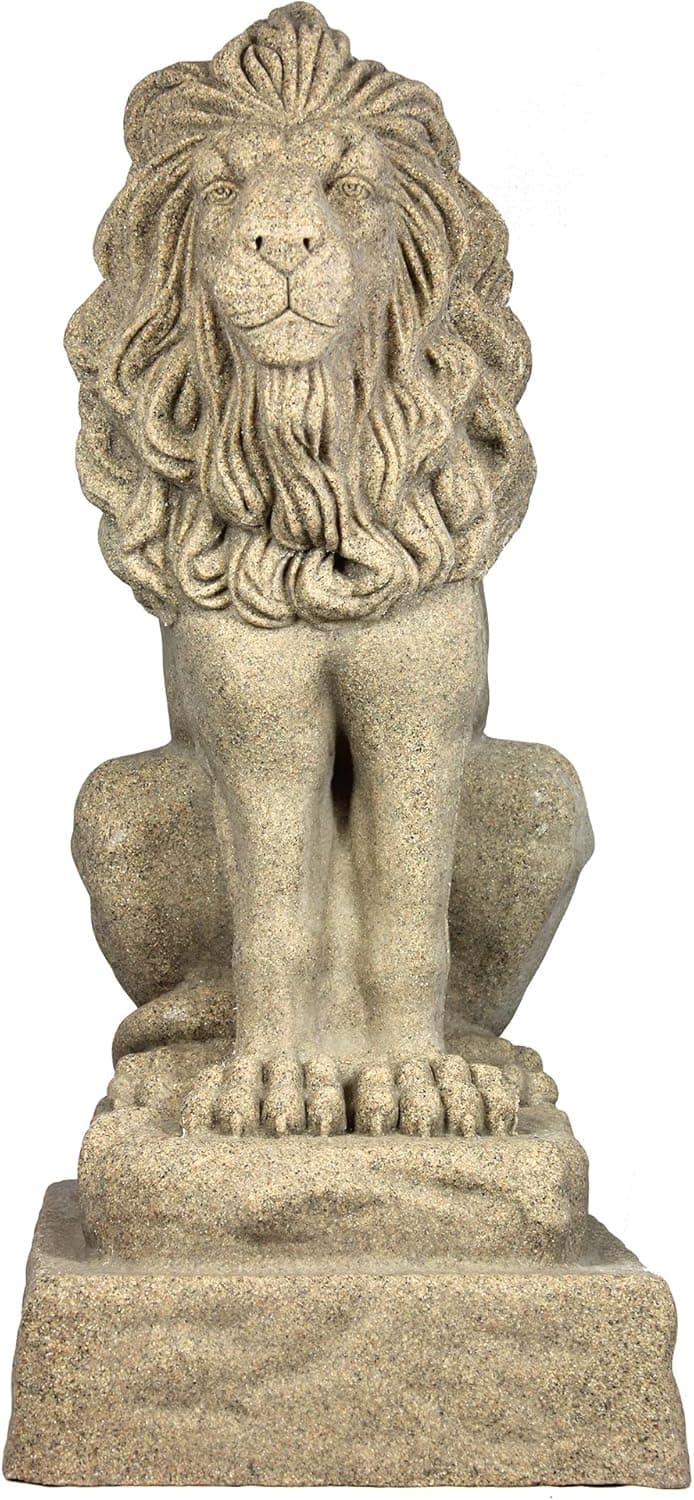 EMSCO Group Guardian Lion Statue – Natural Sandstone Appearance – Made of Resin – Lightweight – 28” Height