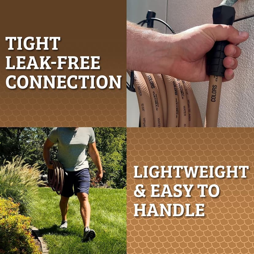 Flexzilla Colors SwivelGrip Garden Hose 5/8 in. x 50 ft., Lightweight All-Weather Water Hose, Durable and Flexible, Leak-Free Connections, Brown Mulch