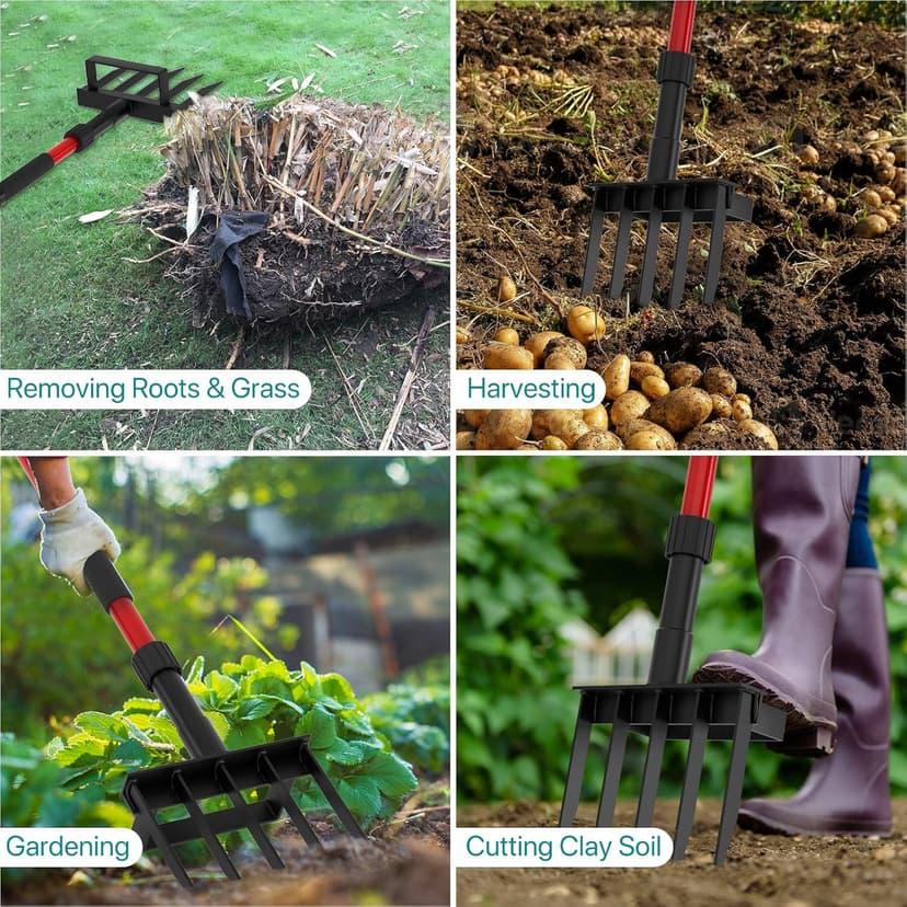 Pitch Fork for Garden, 5-Tine Heavy Duty Pitchfork for Loosening Soil, 41 Inch Gardening Fork for Digging, Composting, Spading, Cultivating Soil, Metal Fork Head with Fiberglass Handle, D-Grip