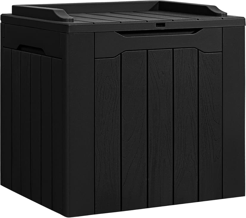 Flamaker Deck Box 31 Gallon Waterproof Resin Storage Box with Lid Indoor Outdoor Delivery Box Storage Bin for Patio Cushions (Black)