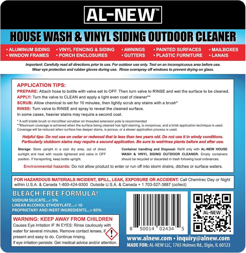 AL-NEW Outdoor Cleaner | Versatile Outdoor Cleaner 64oz Hose End Sprayer (Pack of 2) (House Wash & Vinyl Siding Outdoor Cleaner)