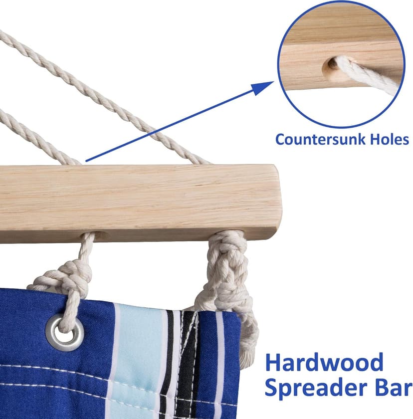 SUNCREAT Hammocks Quilted Fabric Hammock, Double Hammock with Spreader Bar, Soft Pillow, Max 475lbs Capacity, Blue Stripes