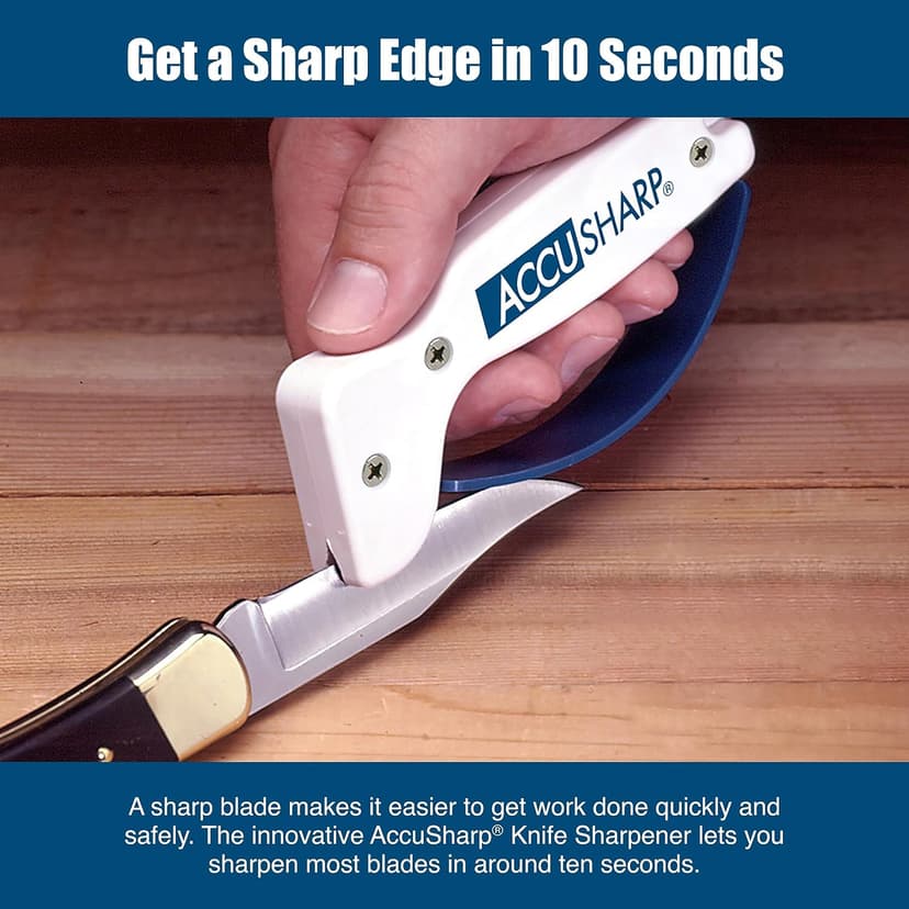 AccuSharp Knife Sharpener, Ergonomic Comfortable Handle, Compact & Easy to Use, Restore and Hone Straight & Serrated Knives, White