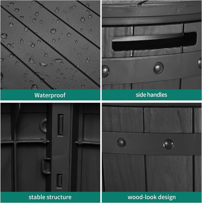 YITAHOME 33 Gallon Round Deck Box, Outdoor Storage Box for Patio Furniture,Patio Table for Cushion, Pool Accessories, Waterproof Resin & Easy Assembly & Lightweight, Black
