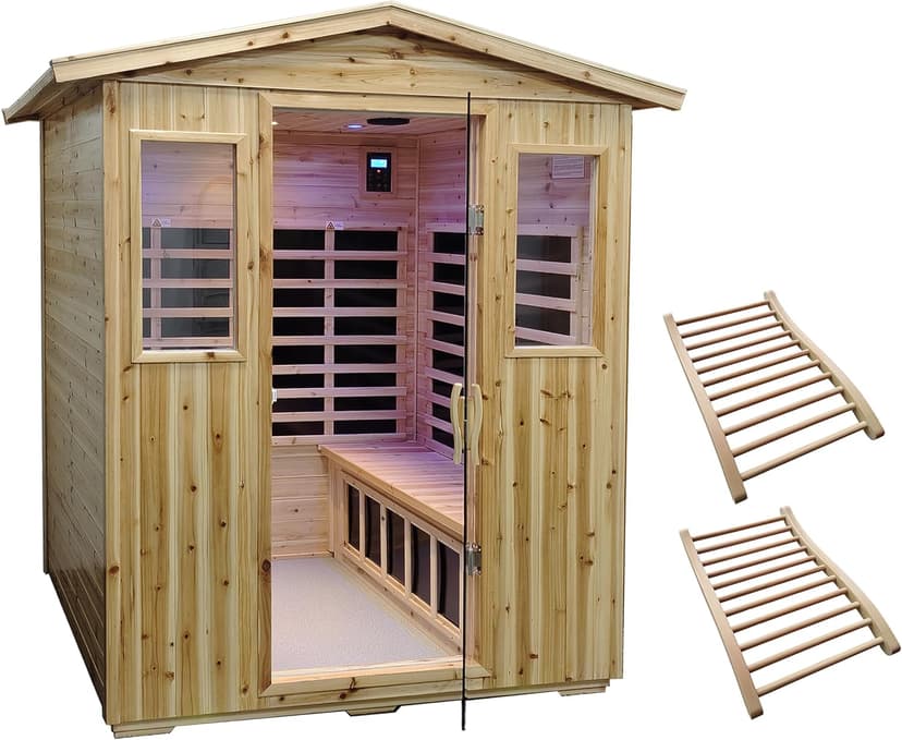 LTCCDSS Garner Outdoor Sauna 4 Person, Far Infrared Sauna, Low EMF Sauna Room for Home, Low EMF Heaters | Chromotherapys | Bluetooth Speakers | Canadian Hemlock | 59.1 * 82.7 * 48.4