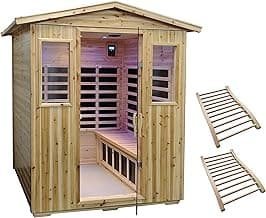 LTCCDSS Garner Outdoor Sauna 4 Person, Far Infrared Sauna, Low EMF Sauna Room for Home, Low EMF Heaters | Chromotherapys | Bluetooth Speakers | Canadian Hemlock | 59.1 * 82.7 * 48.4