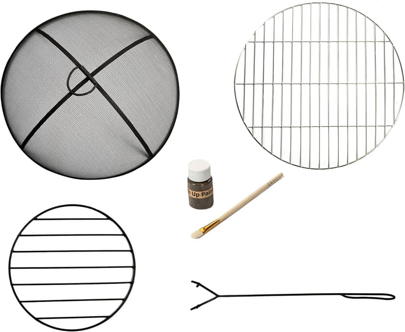 Teamson Home Round Steel Outdoor Fire Pit Outside Wood Burning Firepit Bonfire with Spark Screen, Firebowl, Poker, Stainless Steel Rack, Charcoal Grill for Patio Garden Backyard BBQ, 24 Inch, Gray