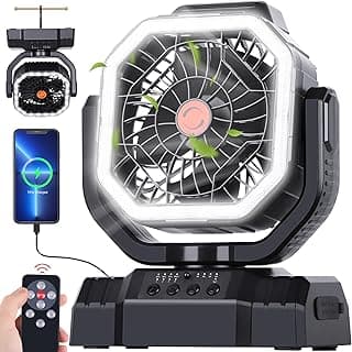 AVV 20000mAh High Speed Portable Camping Rechargeable Fan with Remote Control, Battery Powered with Auto Oscillating with Camping Essentials Accessories for Outdoor, Beach, Patio, Tent, Black