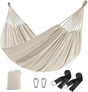 SONGMICS Double Hammock, 98.4 x 59.1 Inches, 660 lb Load Capacity, with Compression Bag, Mounting Straps, Carabiners, for Terrace, Balcony, Garden, Outdoor, Camping, Beige UGDC15M