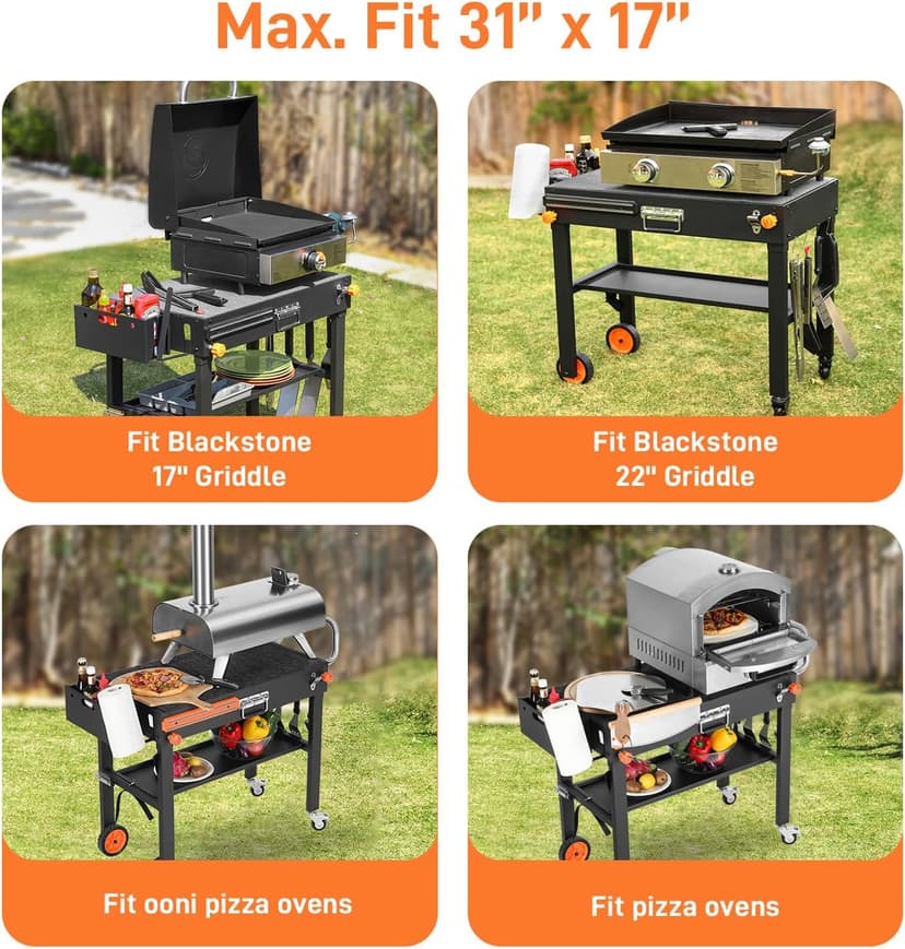 Portable Outdoor Grill Table, Folding Grill Cart Solid and Sturdy, Blackstone Griddle Stand Large Space, Blackstone Table with Paper Towel Holder, Grill Stand for Blackstone Griddle, Ninja Grills etc