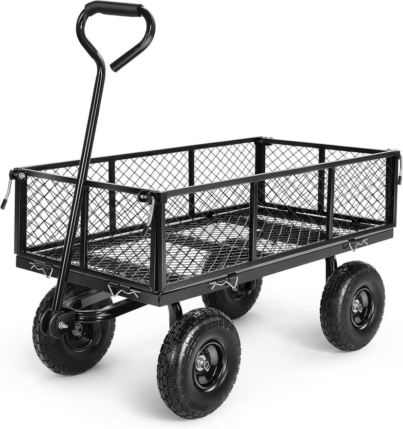 Homdox Steel Garden Cart 680 lbs Capacity Heavy Duty Garden Wagons,with Removable Steel Mesh Sides to Convert into Flatbed,Utility Metal Wagon w/ 180°Rotating Handle (Black, 680lbs)