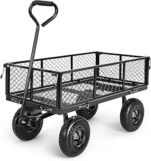 Homdox Steel Garden Cart 680 lbs Capacity Heavy Duty Garden Wagons,with Removable Steel Mesh Sides to Convert into Flatbed,Utility Metal Wagon w/ 180°Rotating Handle (Black, 680lbs)