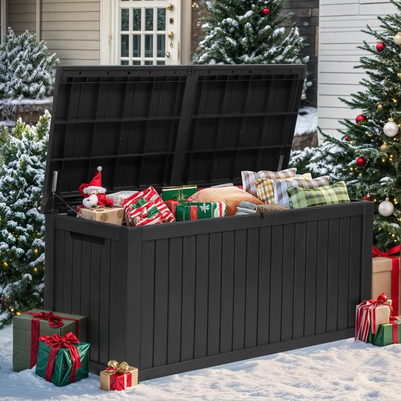 YITAHOME 180 Gallon Large Outdoor Storage XL Deck Box w/Divider for Patio Furniture,Outdoor Cushions, Garden Tools, Sports Equipment and Pool Supplies, Waterproof, Resin, Lockable, Black