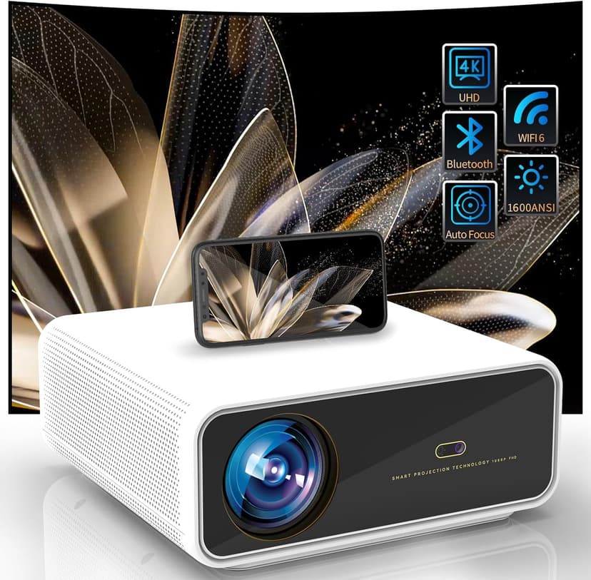 1800 Ansi Smart Outdoor Projector 4K with WIFI and Bluetooth,Auto Focus,DoIby Audio,ARC,PPT,Outdoor Movie Home Projector 4k HDR10+30W Speaker,50%Zoom,500''Display,Compatible w/ TV Stick,iOS,Android,PC