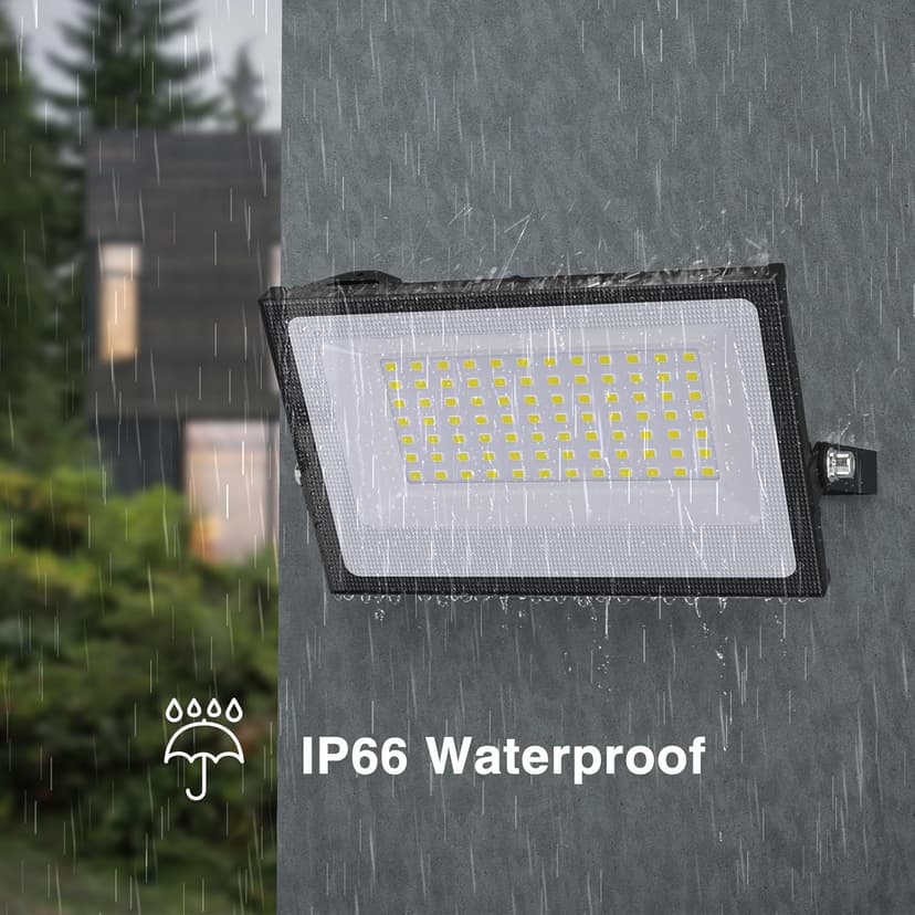 Onforu 60W Flood Lights Outdoor, 8400lm Bright LED Work Light with Plug, 6500K Daylight White LED Flood Lighting, IP66 Waterproof Security Yard Lights for Garage Stadium 2 Pack