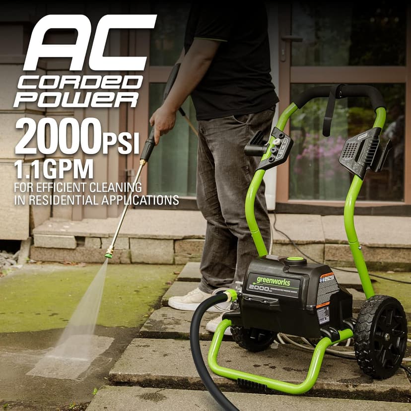 Greenworks 2000 Max PSI @ 1.1 GPM (13 Amp) Electric Pressure Washer GPW2000-1RG + Surface Cleaner Universal Attachment 30012