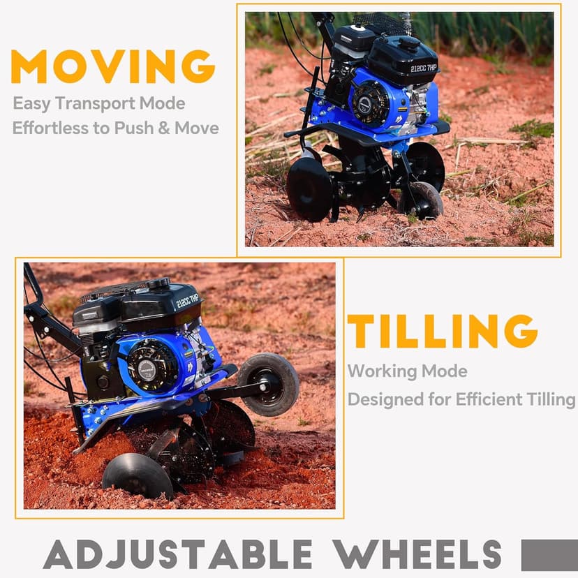 Rear Tine Tiller– 7HP 212CC 4-Cycle Gas Engine, 22" Adjustable Width, Heavy Duty High Carbon Steel Tines, Instant Reverse, Tiller for Gardening, New Ground Breaking & Deep Soil Cultivation