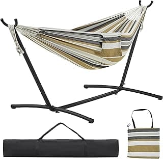 Yaheetech Double Hammock w/Stand, 2-People Hammock & Stand Set w/Storage Bag & Carrying Bag, Outdoor/Indoor Heavy-Duty Portable Hammock, 450LB Capacity - Desert Stripe