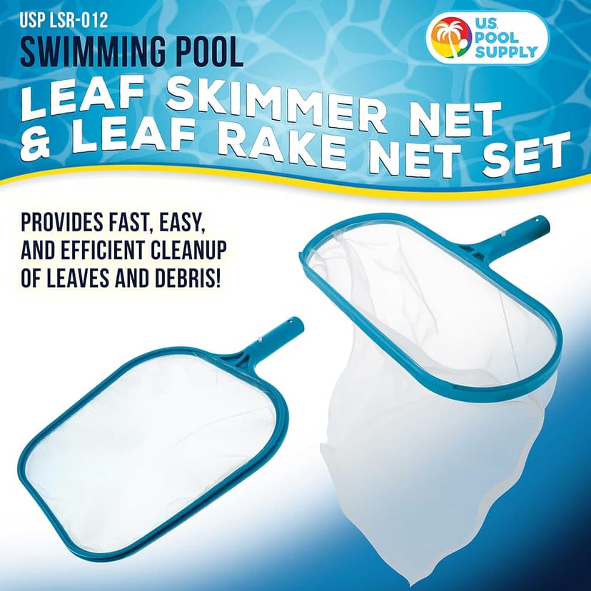 U.S. Pool Supply Professional Swimming Pool Leaf Skimmer Net and Leaf Rake Net Set - Cleans Out Debris Fast, Pool Maintenance - Clean Pool Liners, Spas, Ponds and Kids Inflatable Pool