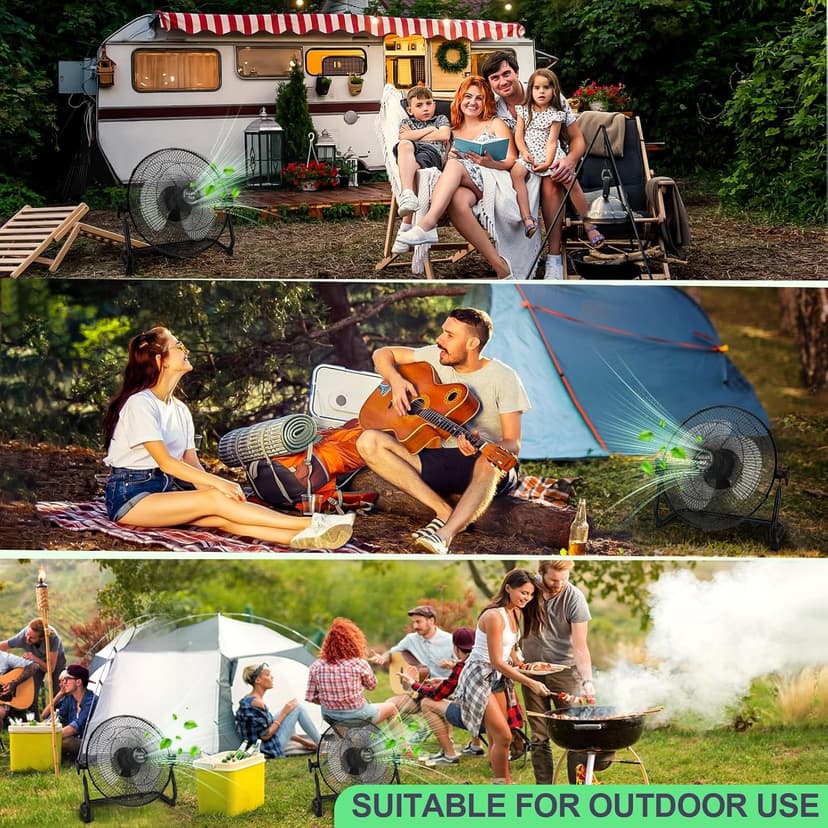 12'' Solar Powered Fan with 20W Solar Panel, Portable Battery Operated Cordless Outdoor Fan for Camping, Home, Patio, Worksite - Stepless Speed, Metal Construction and Aluminum Blades