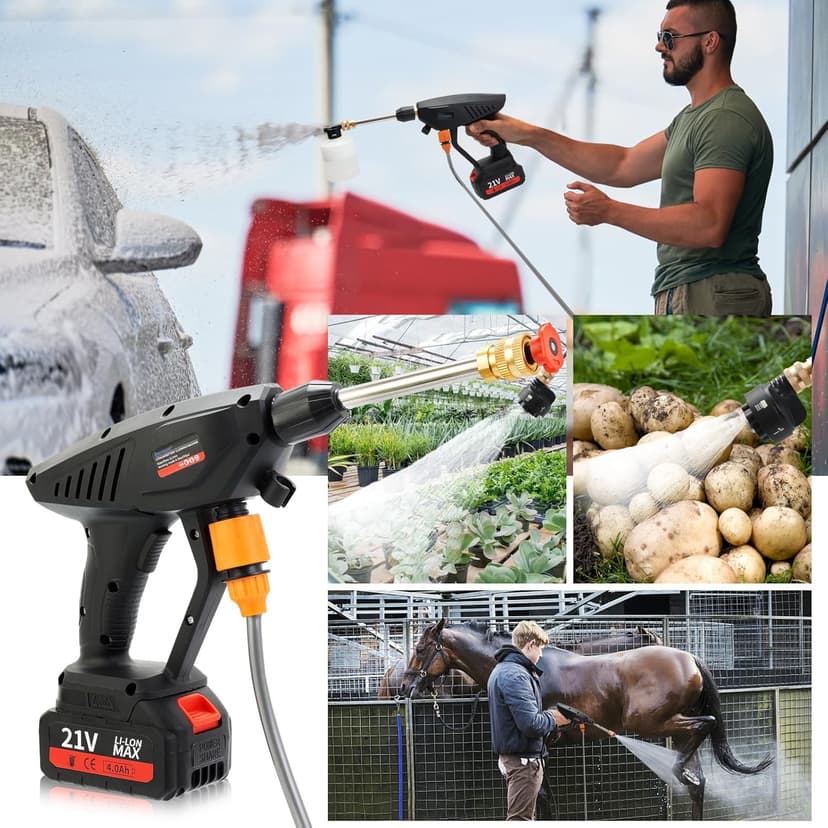 Vagueior Cordless Pressure Washer Gun, Portable Power Cleaner,with 21V 3.0AH Battery and Charging Kit, 5-in-1 Nozzle, Suitable for Outdoor Cleaning and Watering. (1 Battery, BLACK)