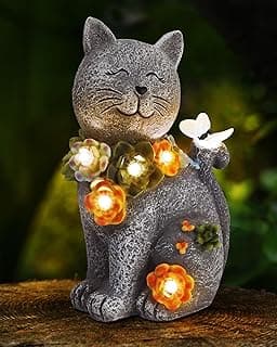 Solar Garden Statues Lights, Cat Figurines Succulent Flower Butterfly Art Design for Home, Outdoor, Patio, Porch, Yard, Balcony Ornament, Unique Gift Ideas for Housewarming Gardening Mom Grandma