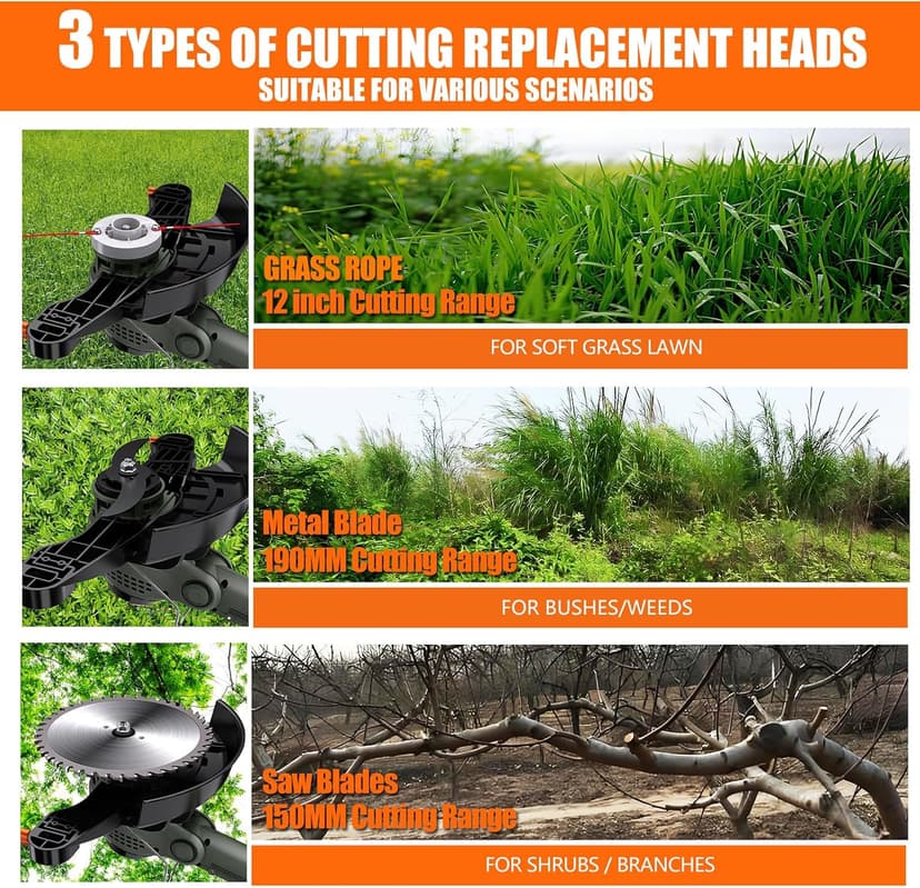 12-Inch Cordless String Trimmer & Edger, (2 x 21V 4.0Ah Electric Brush Cutter Battery Powered), with Auxiliary Bracket, Side Ball, 90° Rotary Head, Telescopic Handle, 3 Cutting Methods(WEG21T)