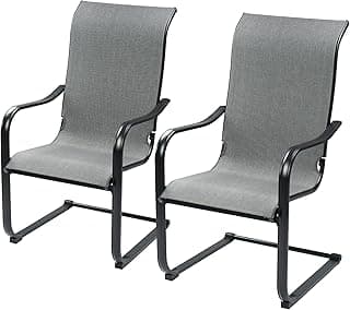 Kozyard C-Spring Patio Chairs Set of 2 High Back Dining Chairs Breathable Textilene Fabric Sturdy Metal Frame for Backyard, Lawn, Deck (Gray)