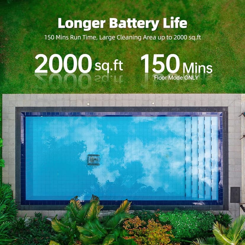Robotic Pool Vacuum for Inground Pools: 2025 Upgraded Cordless Robot Robotic Pool Cleaners 180W Suction Auto Vacuums Wall Climbing Waterline Scrubbing Cleaning 150 Mins Long Battery Up to 2,000 sq.ft