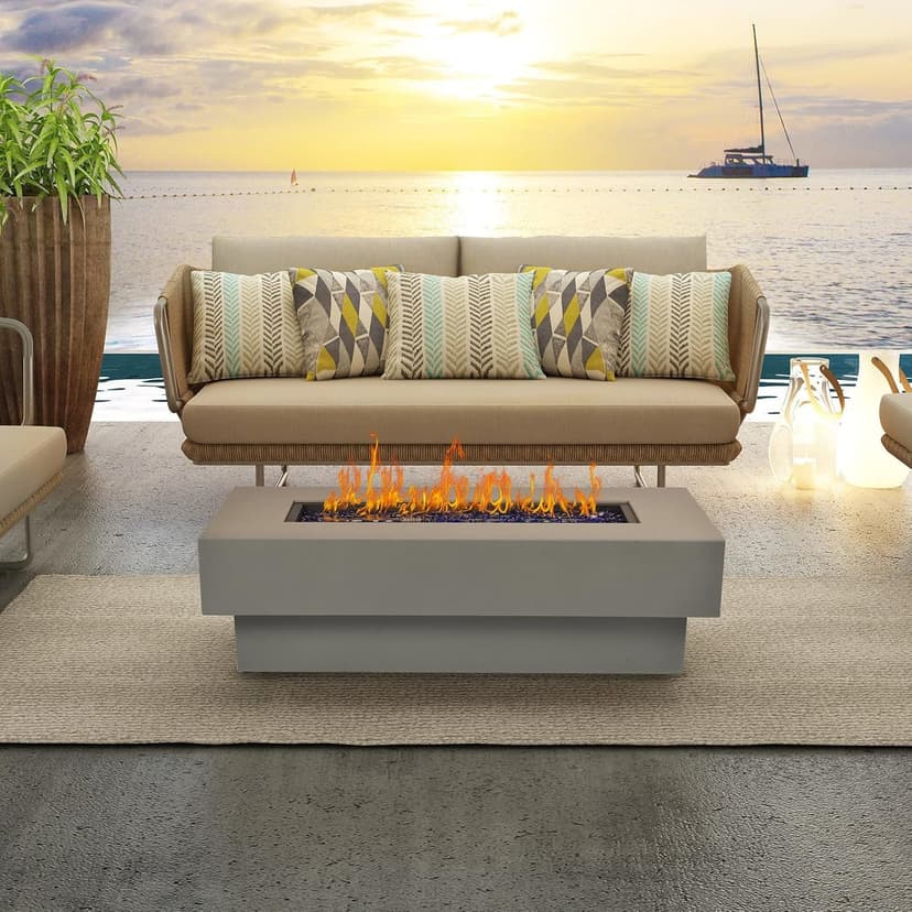 Outdoor Low Profile Fire Table, 48-inch Rectangle Propane Gas Fire Pit Table, 50,000 BTU Modern Firepit w/Lid, Fire Glass, Cover, Pre-Attached 10ft Propane Hose, Flint Gray
