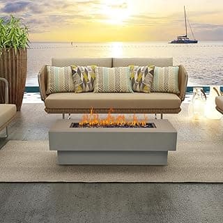 Outdoor Low Profile Fire Table, 48-inch Rectangle Propane Gas Fire Pit Table, 50,000 BTU Modern Firepit w/Lid, Fire Glass, Cover, Pre-Attached 10ft Propane Hose, Flint Gray
