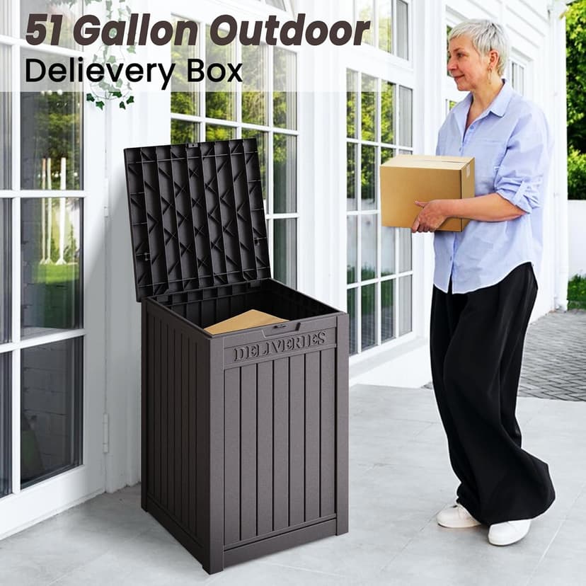 55 Gallon Lockable Resin Deck Box, Waterproof & UV-Resistant Outdoor Storage Box for Cushion Storage and Delivery Storage, Coffee