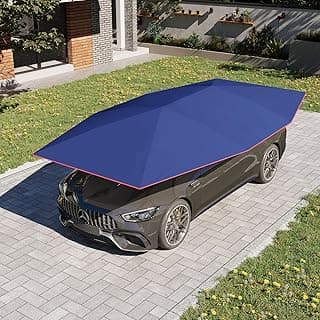 YOLENY Semi Automatic Car Umbrella, Retractable Cover Sun and Weather Shelter, Folding Carport for Ourdoor Car Protection, Navy, 189in