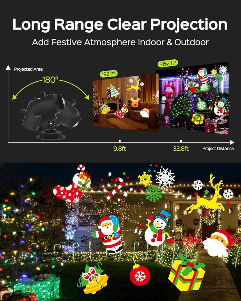 JACKYLED Christmas Projector Light, Outdoor 2-in-1 HD Holiday Projector Light Outdoor with Remote Control, Timers, IP65 Waterproof (15 Slides, 10 Colors)