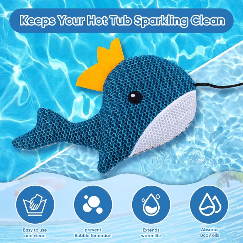 Hot Tub Scum Absorber Whale - 2 Pack Oil Absorbing Hot Tub Floating Sponge Cleaner Absorber, Keeps Water Clear, Reusable Pool Scum Absorber Hot Tub Spa Accessories