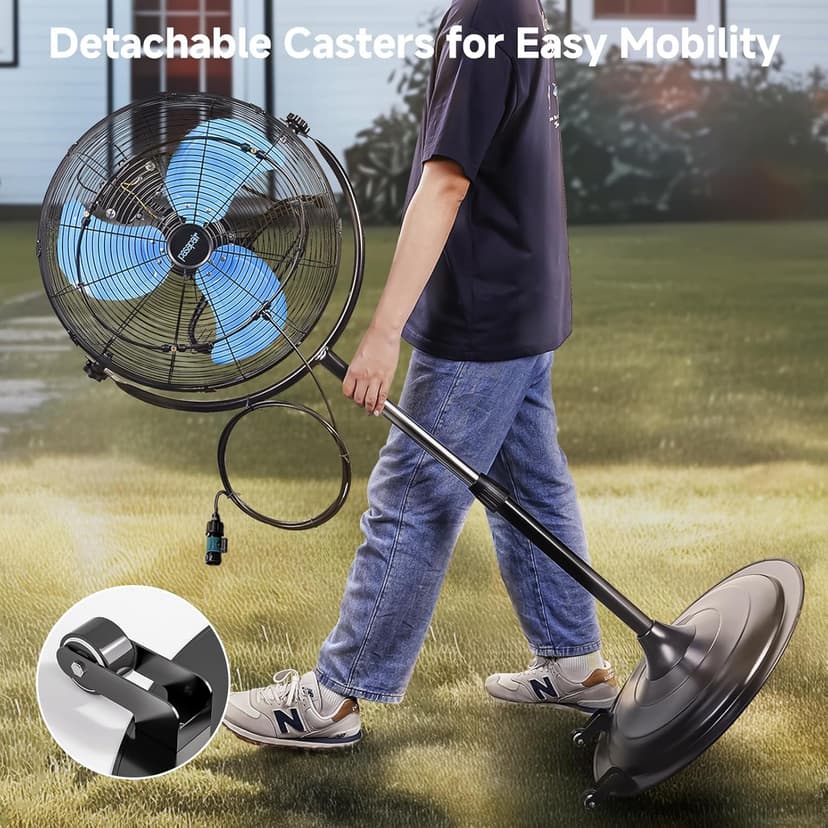 5600 CFM 20" High Velocity Outdoor Misting Fan, Standing Fans for Patio Waterproof, Cooling Floor Fan 3-Speed, 360°Oscillation, Adjustable Height, 2 Casters, Heavy Duty Metal Industrial Fan
