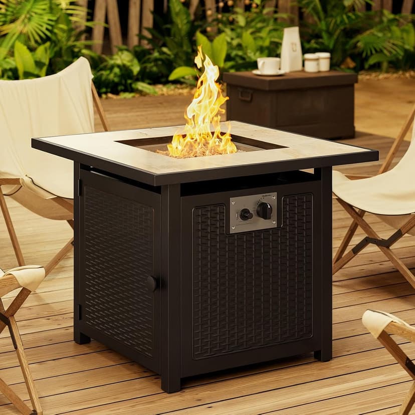 Gizoon 30" Propane Fire Pit Table 50,000 BTU, Outdoor Fire Pit Table with Lid & Lava Rock, CSA Certified Square Fire Tables for Outdoor Dining, Patio, Garden, or Backyard Gatherings