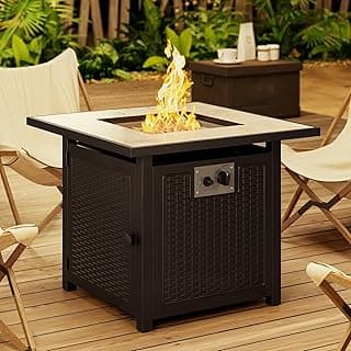 Gizoon 30" Propane Fire Pit Table 50,000 BTU, Outdoor Fire Pit Table with Lid & Lava Rock, CSA Certified Square Fire Tables for Outdoor Dining, Patio, Garden, or Backyard Gatherings
