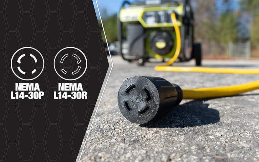 Southwire 65172840 20-Foot 30Amp Generator Cord; 10-Gauge Heavy Duty Electrical Power Cable with L14-30 Locking Plug; 125V / 250V; Yellow; Feet; Black