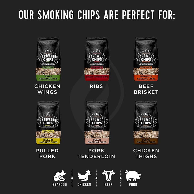 Fire & Flavor Premium All Natural Wood Chips for Smoker - Wood Chips for Smoking - Smoker Wood Chips - Smoker Accessories Gifts for Men and Women - Hickory - 2lbs