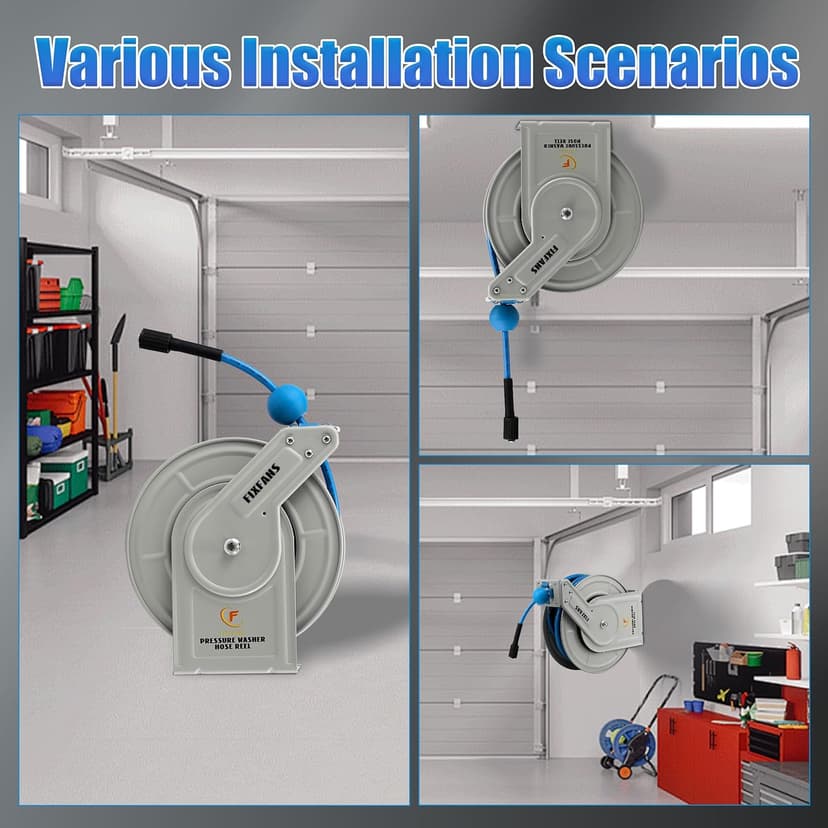 Pressure Washer Hose Reel with Hose, 1/4" × 60ft Retractable Power Washer Hose Reel, Heavy Duty Hose Reel Auto Rewind, Wall Mounted, 3600 PSI
