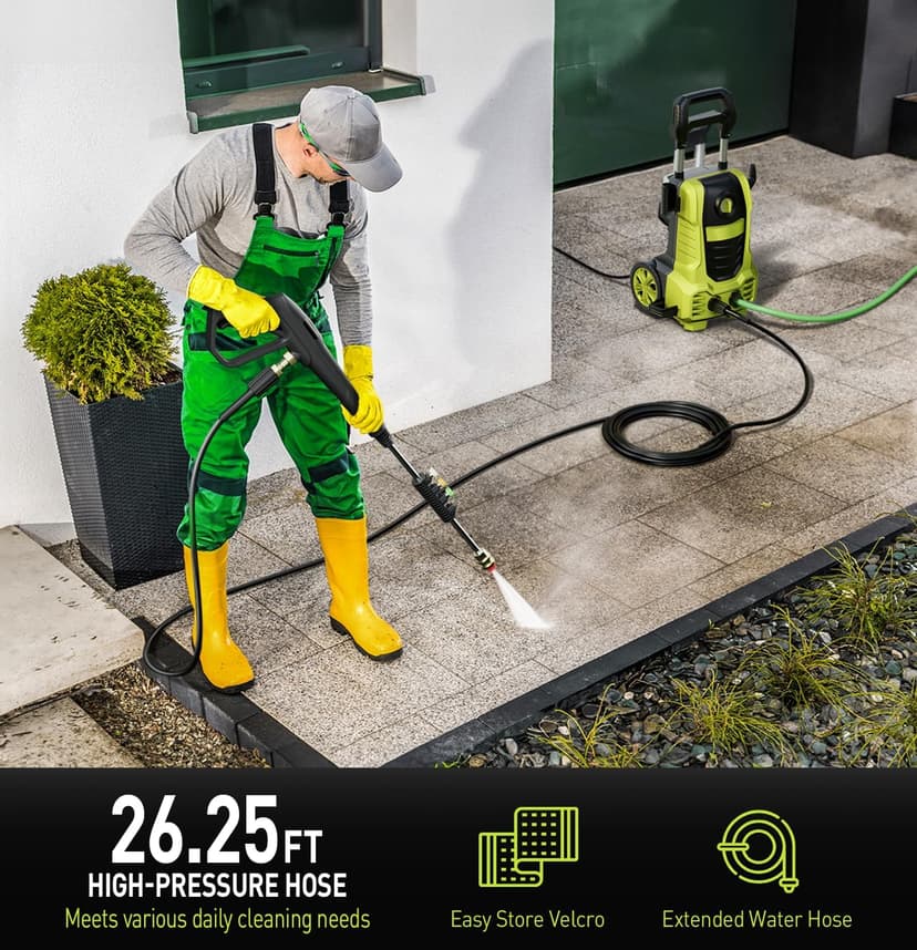 Electric Pressure Washer, 26 FT Hose Pressure Cleaner 2030 PSI with 4 Nozzles Tips,Surface Cleaning with Upgraded Swivel Joint for Car/Fences/Patios/Daily Needed (Mint Green)