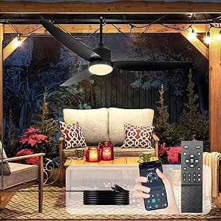Depuley Outdoor Ceiling Fan with Light: 52 Inch Gazebo Fan Outdoor Hanging - Plug in Ceiling Fan for Patio Waterproof - Dimmable Ceiling Fan Remote App Control Black