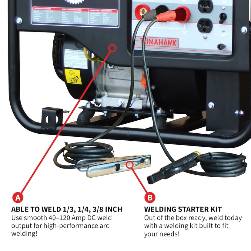 TOMAHAWK Welder Generator Stick Welder Engine Driven 120 Amp 7 HP Gasoline Portable 2,200 Watt Quiet Inverter Generator Engine