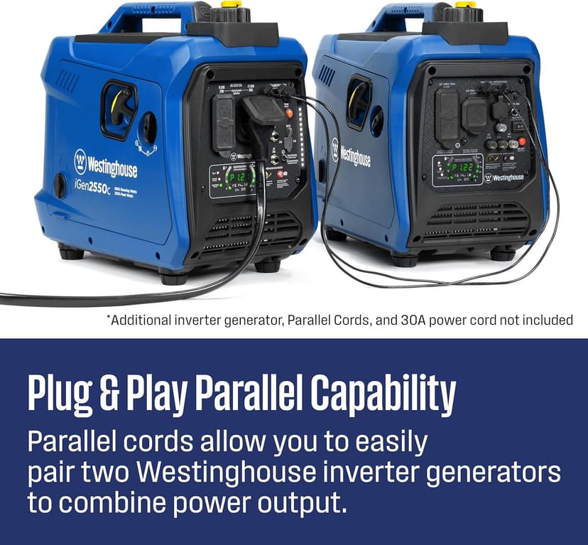 Westinghouse 2550 Peak Watt Super Quiet & Lightweight Portable Inverter Generator, RV Ready 30A Outlet, Gas Powered, CO Sensor, Parallel Capable, Long Run Time,Blue