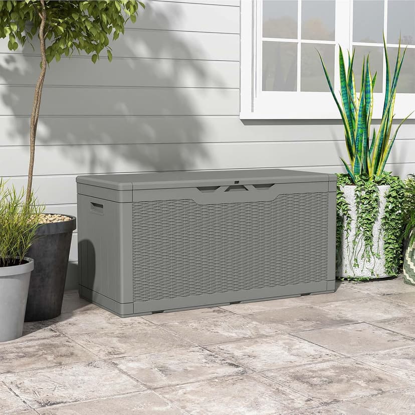 Patiowell 100 Gallon Resin Deck Box, Waterproof Large Outdoor Storage Box for Patio Furniture and Garden Tools, Grey