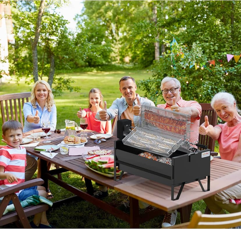 Onlyfire 2 IN 1 Charcoal Grill Rotisserie Kit with 3 Stainless Steel Rotating Baskets and 24 In Grill Grate, Auto Swivel BBQ Roasting Machine for Outdoor Patio Backyard Barbecue, GS304