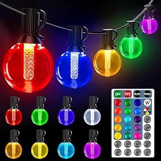 Ollny Outdoor Lights 30FT RGBW, Color Changing String Light with 20 Edison + 1 Spare G40 Bulbs, Plug in Remote Waterproof Timers Patio Lights for Outside Balcony Porch Camping Deck Yard